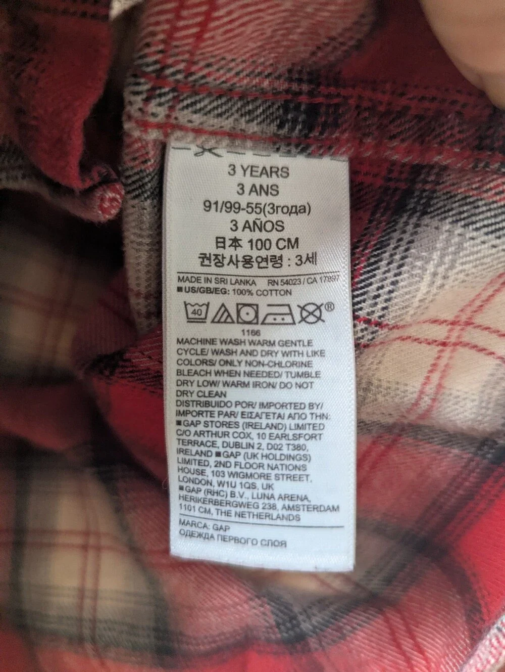 Gap Organic Cotton Plaid Shirt 3 Years